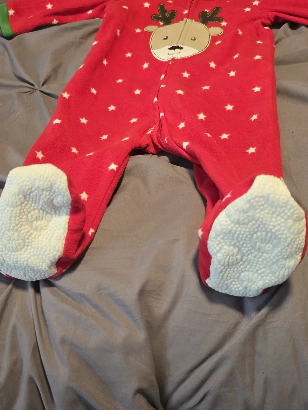 Little Me Red Reindeer Fleece Sleep Sack with Green Trim